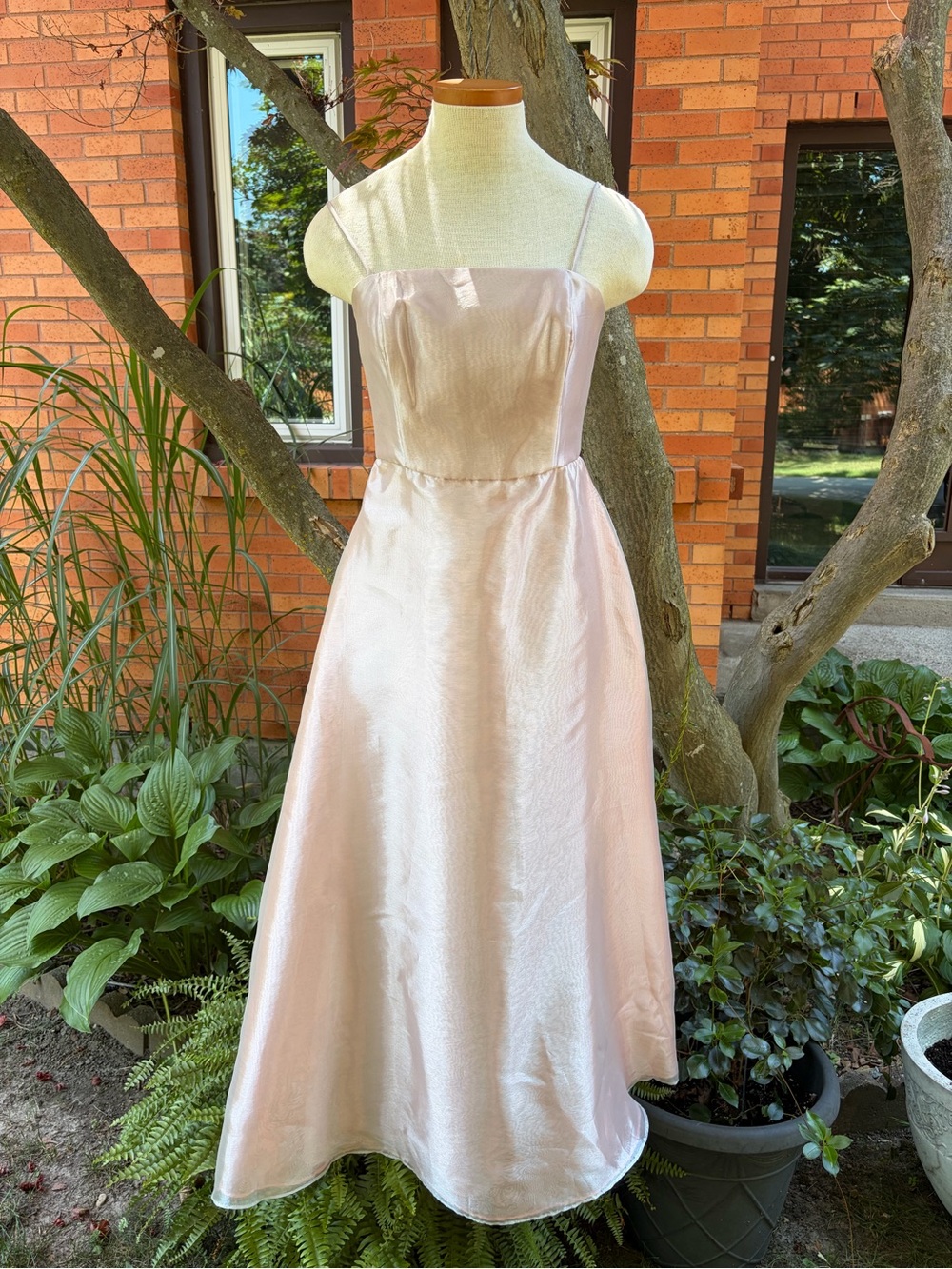1990s Elegant Lilac Pink Organza A-Line Dress